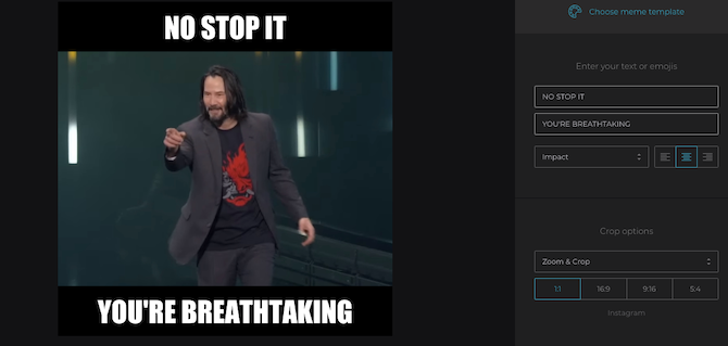 Clideo, an online meme generator tool