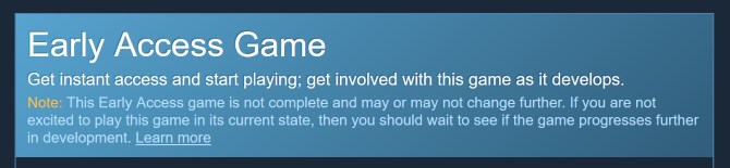 Early Access warning on Steam