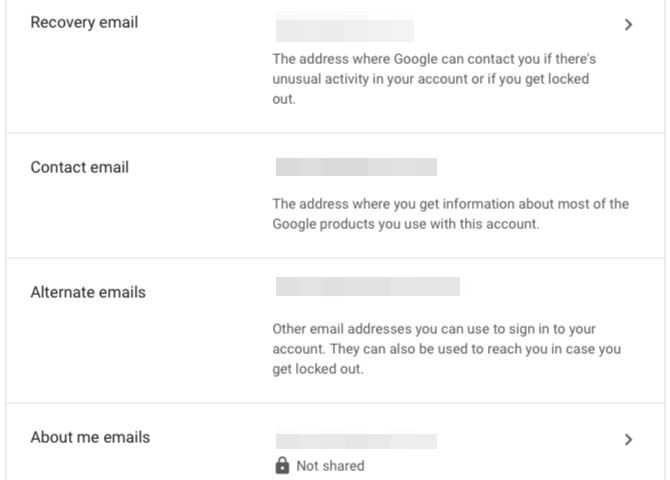 Emails connected to Google account