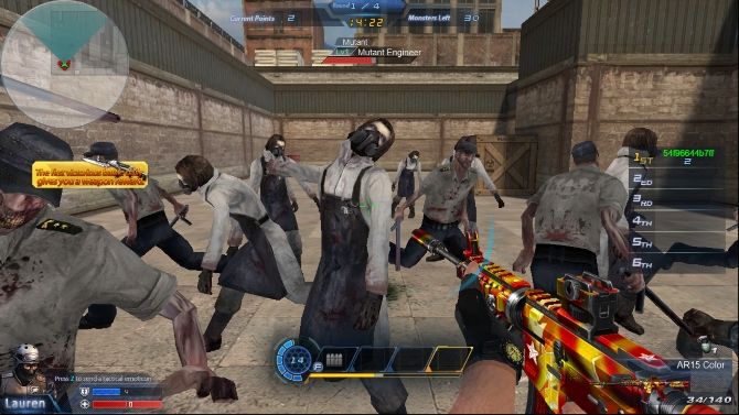 The player standing in front of mutated enemies on the browser FPS Global Strike