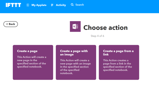 ifttt action for OneNote