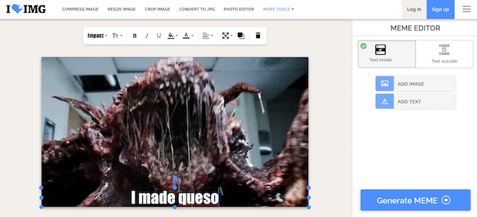 iLoveIMG, a meme maker website