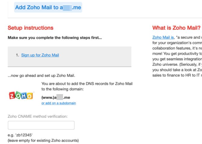 install Zoho Mail using one-click setup in iwantmyname.com