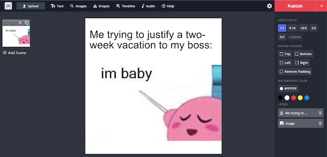 Kapwing, an online meme generator