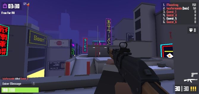 The player standing on a rooftop in the browser FPS Krunker