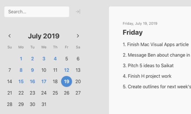 Mini Diary app view on Mac