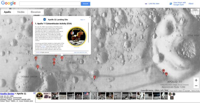 Explore Neil Armstrong and Buzz Aldrin's path on the moon with Google Moon