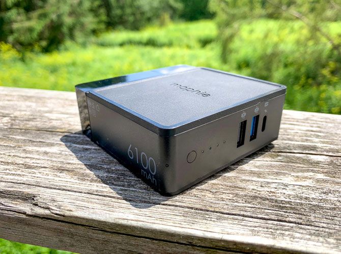 Mophie Powerstation Hub on its side with ports in view