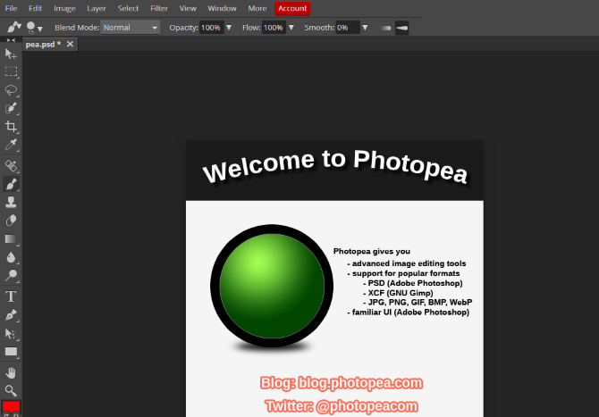 Use Photopea as an alternative to Photoshop on Linux