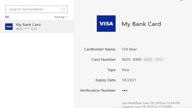 Store credit cards in the RememBear password manager