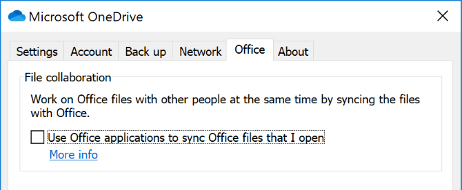 Office sync setting in OneDrive