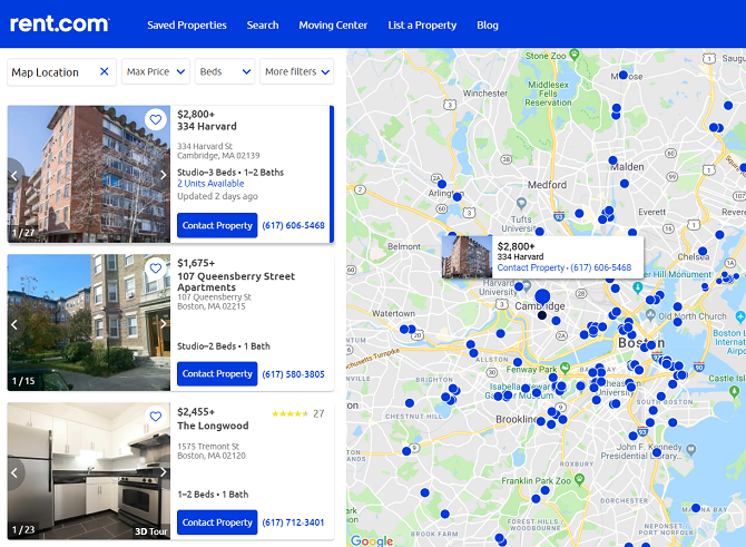 rent.com map for apartment rentals