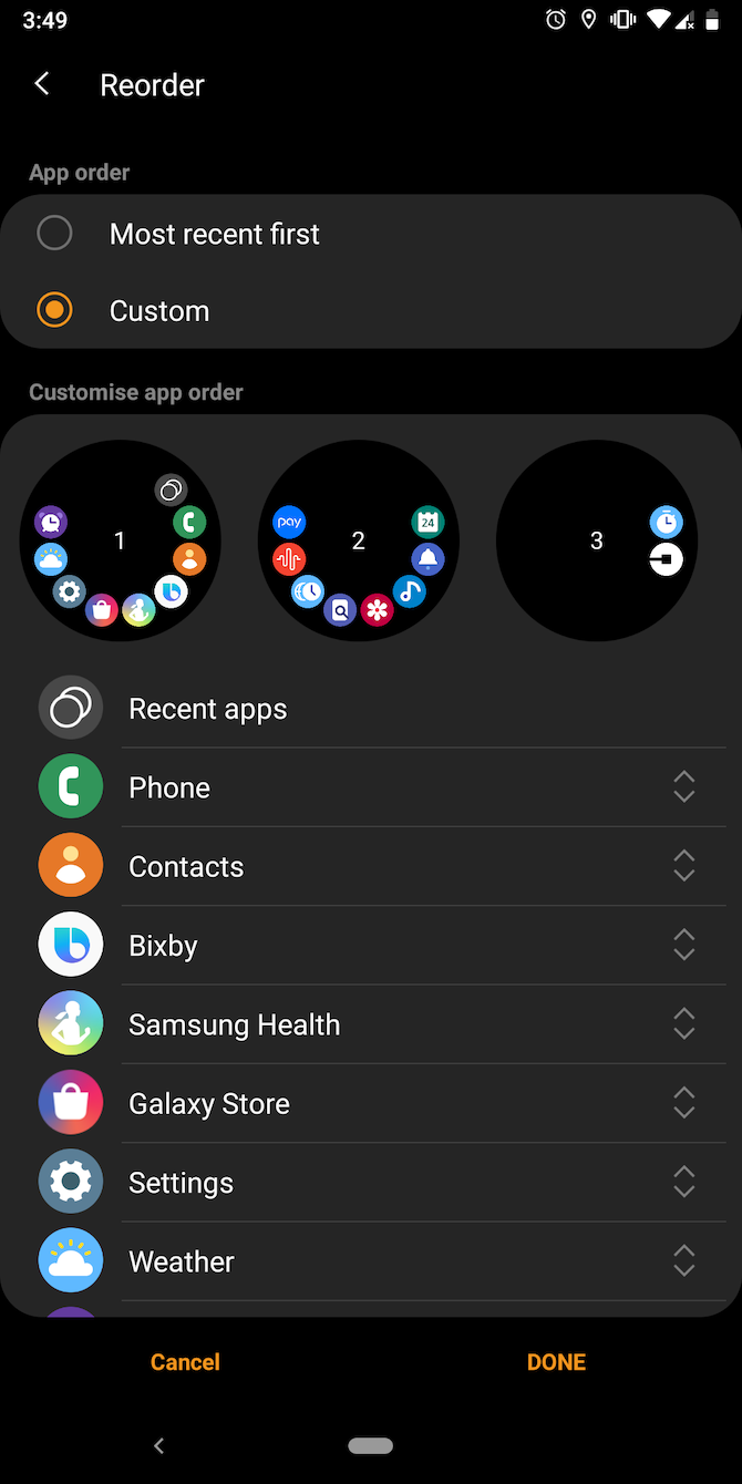 Reorder apps on Samsung Galaxy watch
