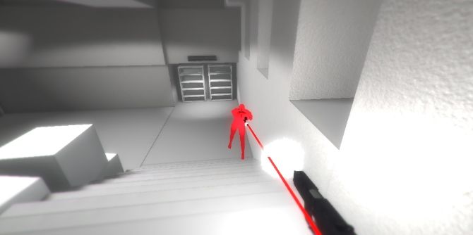 The player shooting at an enemy in the browser FPS Superhot