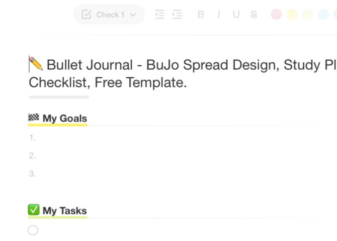 Bullet Journal template in Taskade web app