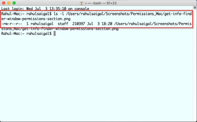 get permission for a file in mac using command line