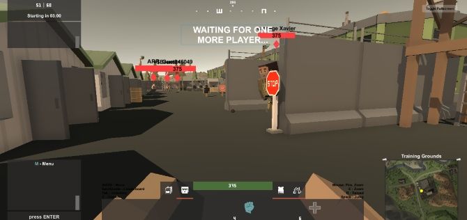 The player standing in front of a Stop sign on the browser FPS War Brokers
