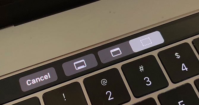 Screenshot options on the MacBook Pro Touch Bar