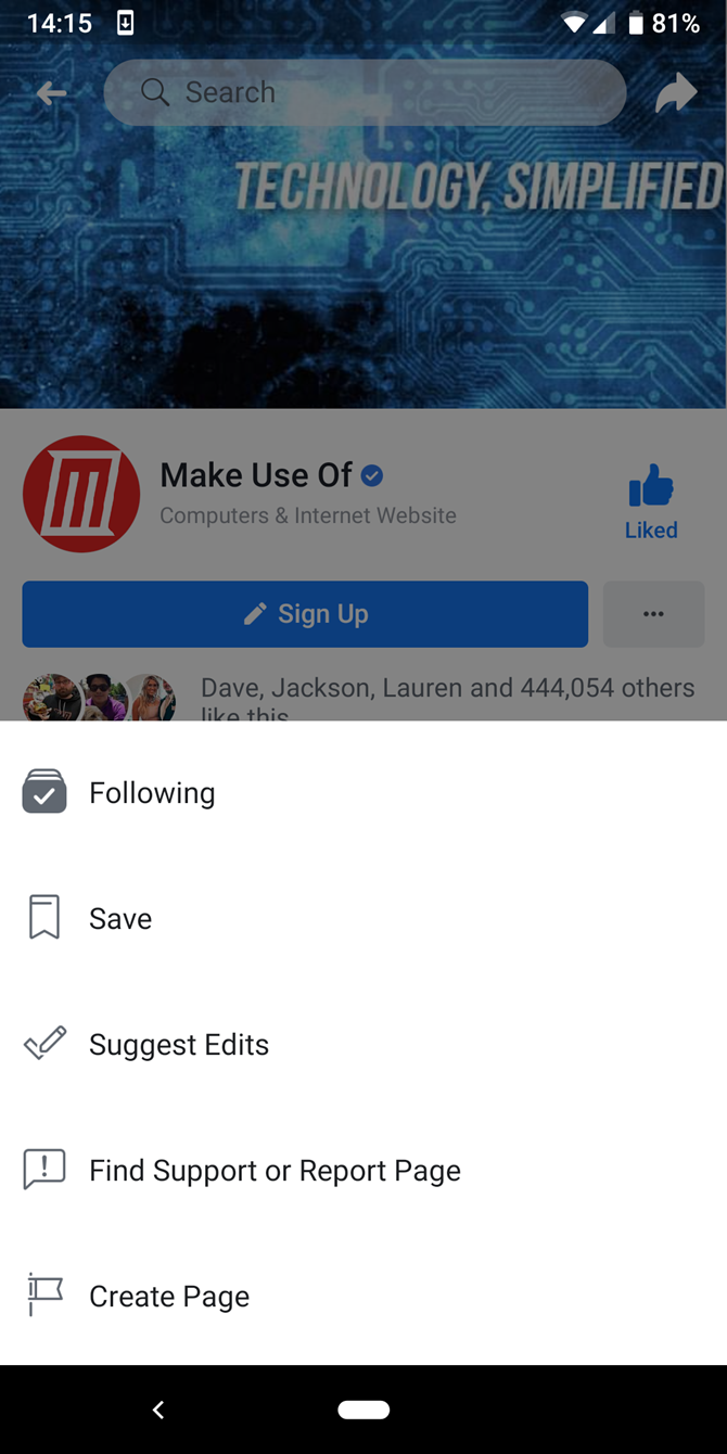 Facebook App Page Follow Settings