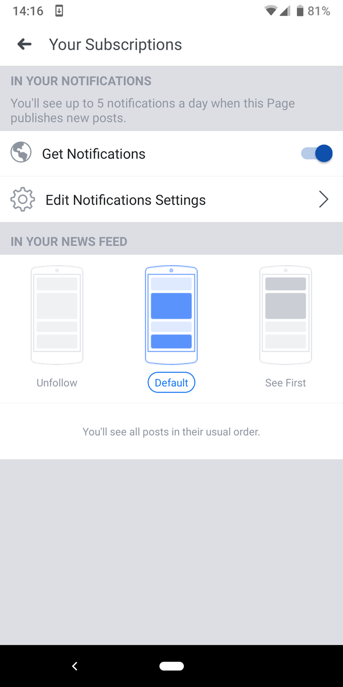 Facebook App Page Notification Settings