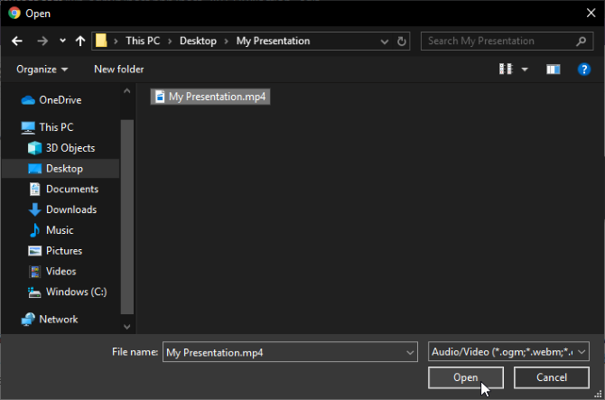 Selecting a file from the computer to cast