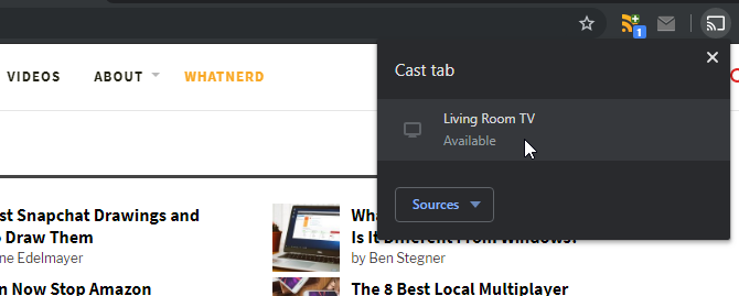 Casting a browser tab via Chromecast