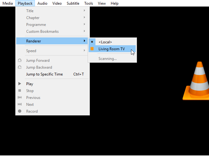 Setting up a Chromecast in VLC via the Playback menu