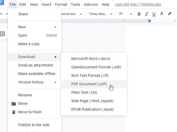Converting a document into a PDF