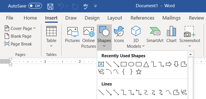 Insert shapes for mind map in Word