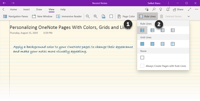 Personalize your OneNote pages with rules and colors