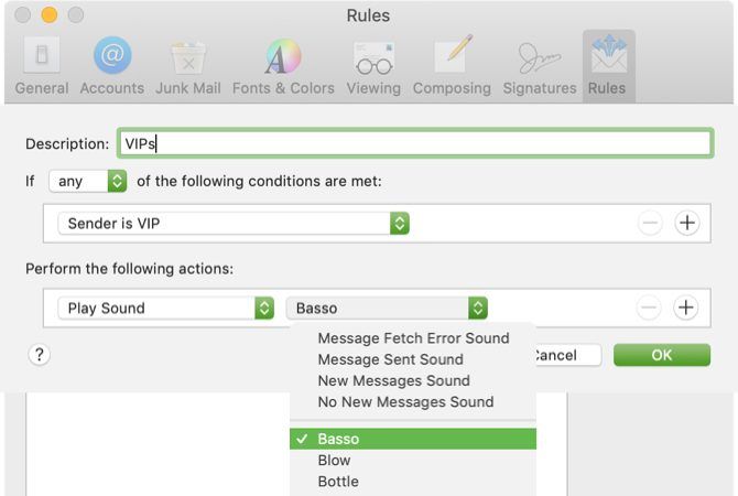 Add a VIP notification sound in Mac Mail