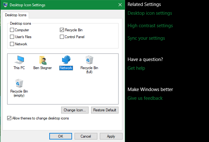 Configuración del icono del escritorio de Windows