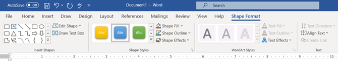 The Shape Format tab in Word