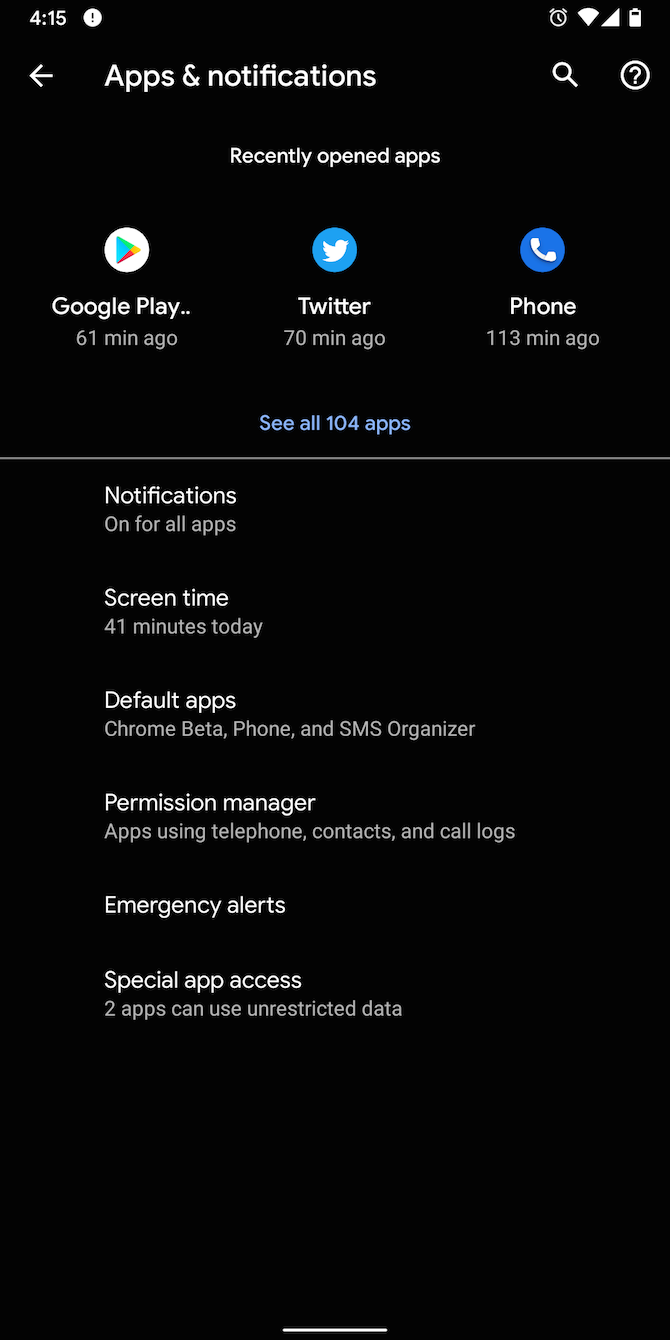 Check Apps & Notifications settings on Android