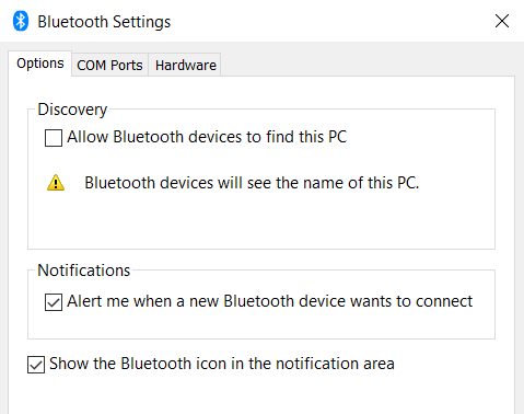 bluetooth settings windows 10