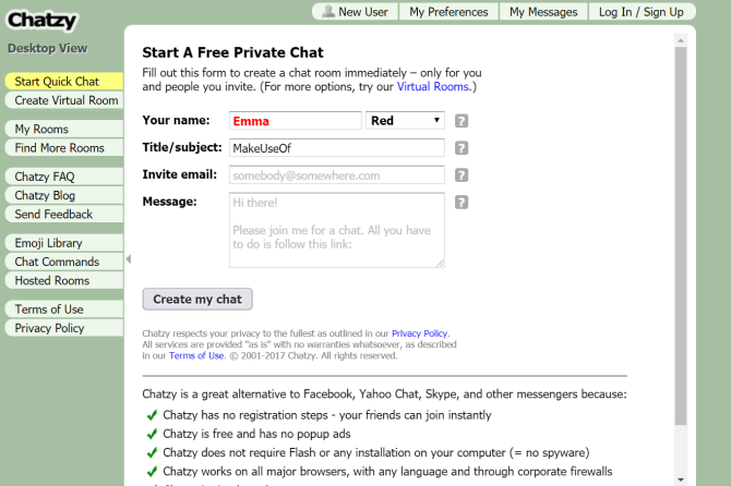 Chatzy Chatroom Website