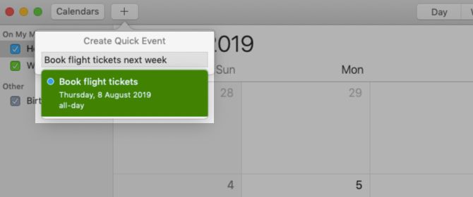 Create quick event popup in Apple Calendar on macOS