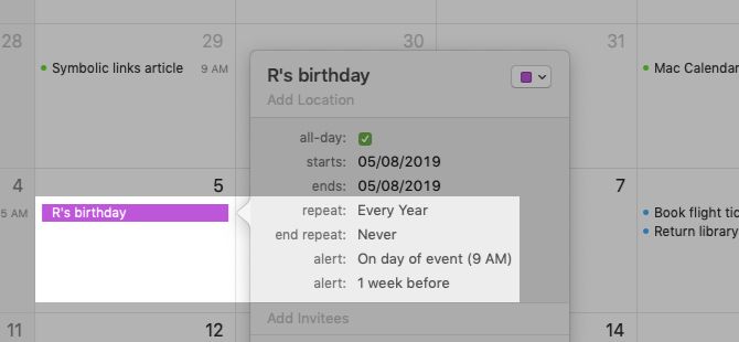 get mac calendar to keep dates for 5 years past