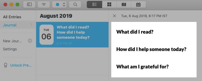 Daily reflections in Day One on macOS
