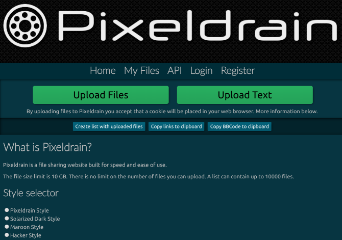 Pixeldrain lets you share files up to 10TB and create collections of up to 10,000 files