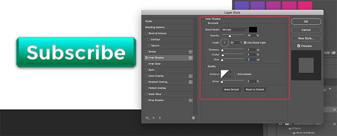 Add Inner Shadow to Text on 3D Button in Photoshop
