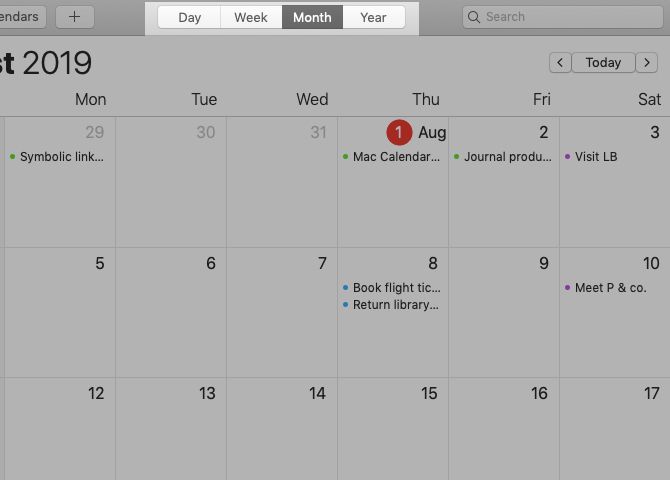 Month view in Apple Calendar on Mac