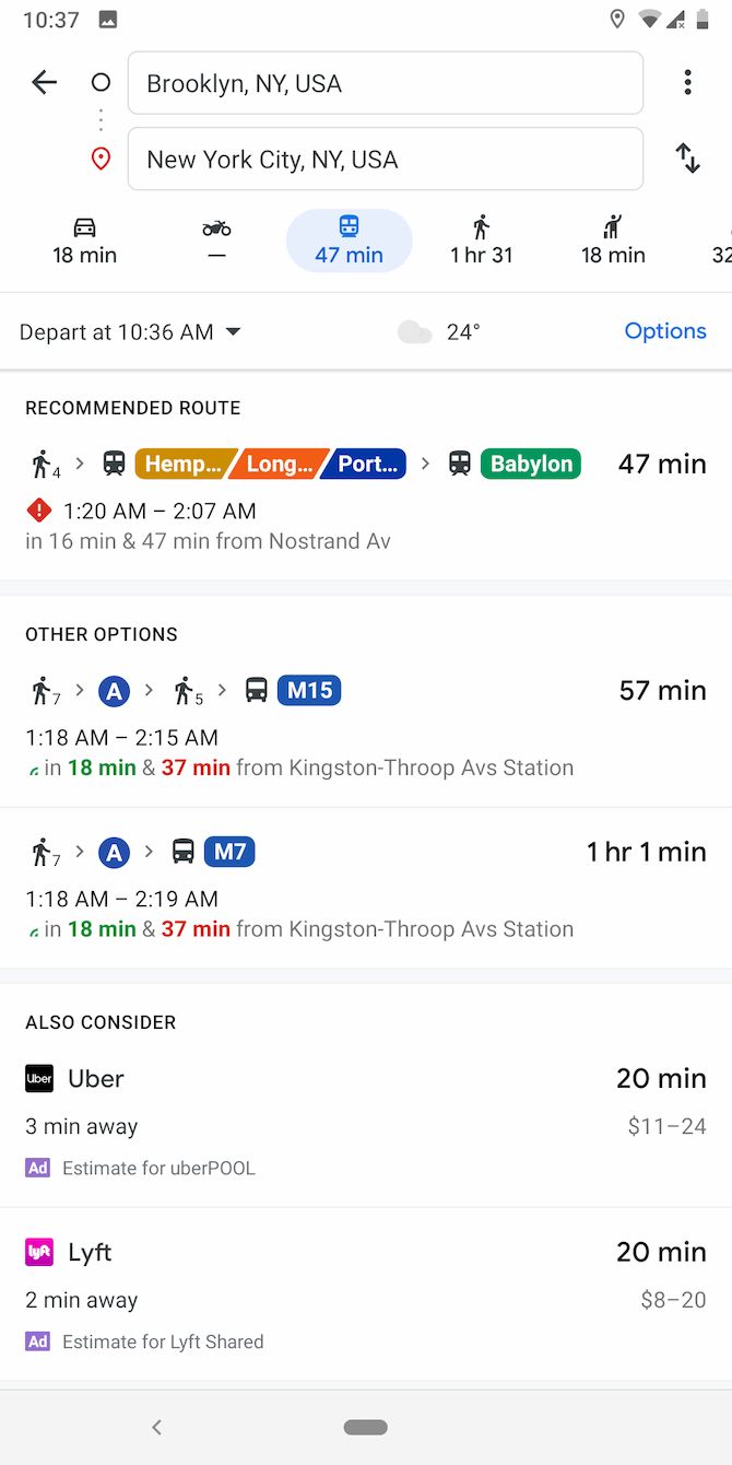 Public transit navigation google maps