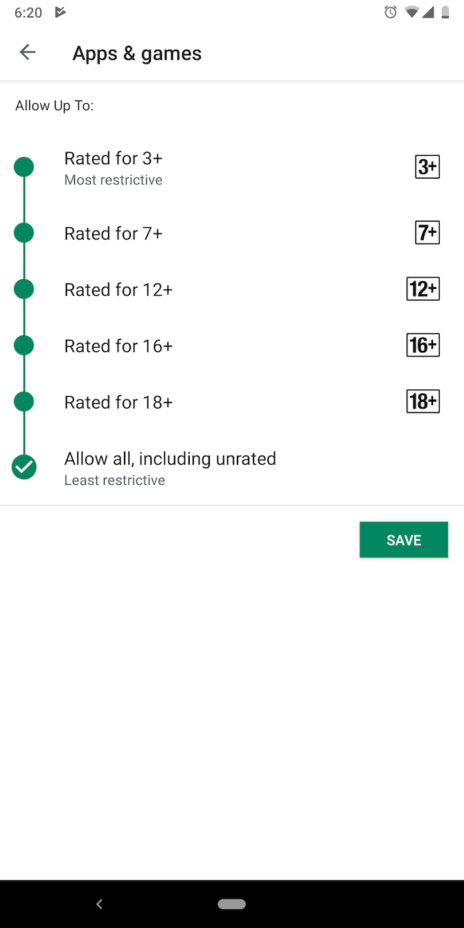 parental controls ratings play store android