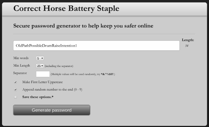Correct Horse Battery Staple is an online password generator based on XKCD comic method