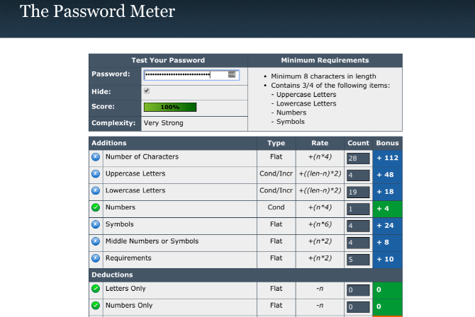 Password Meter checks the strength of your password based on different values and awards points