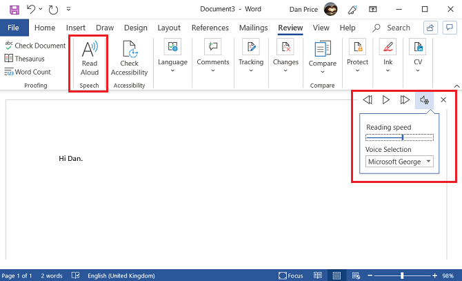 can word for mac read text out loud