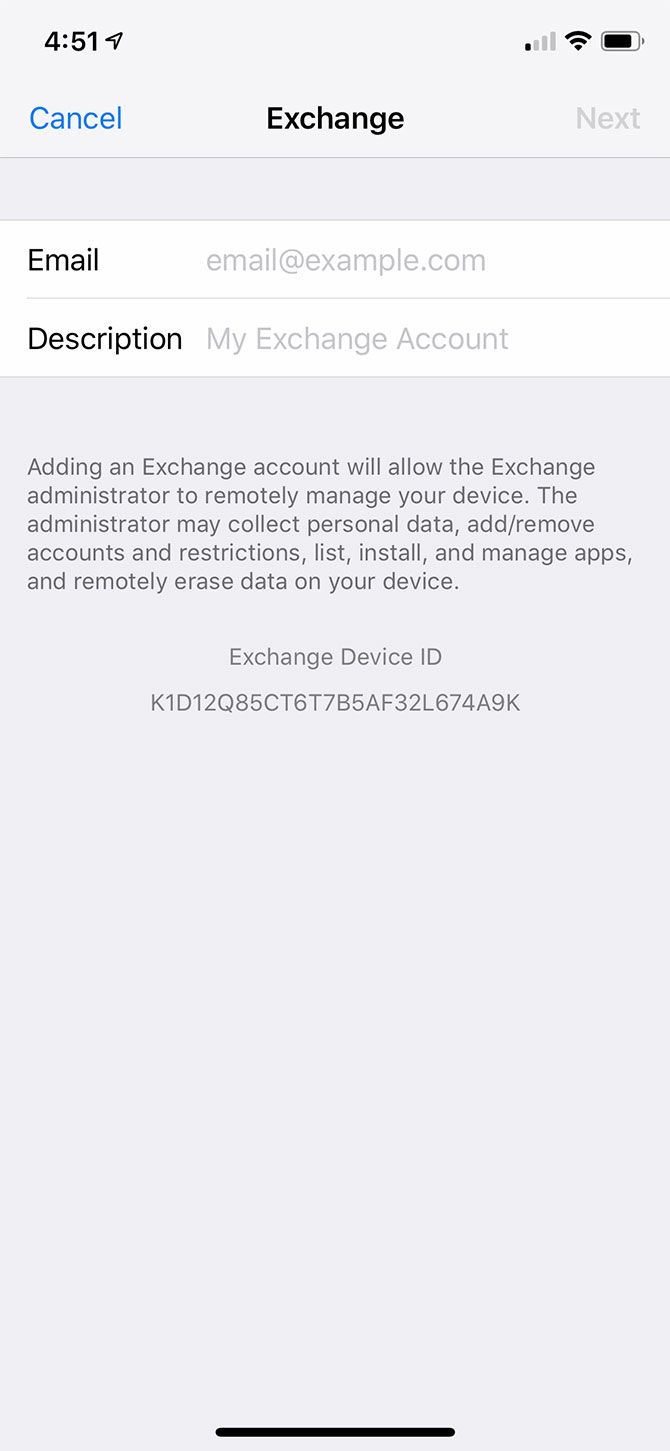Entering Exchange account details