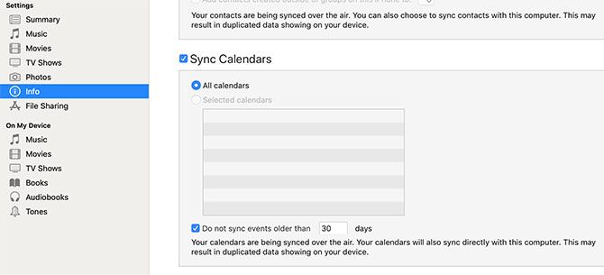 Syncing calendars with an iPhone using iTunes