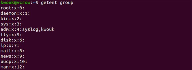 Listing groups on Ubuntu with the getent command